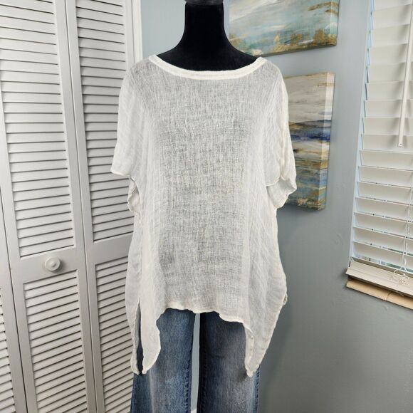Eileen Fisher Top – Linen Blend Mesh Popover Oversized Beachy Lagenlook Small - Picture 1 of 8